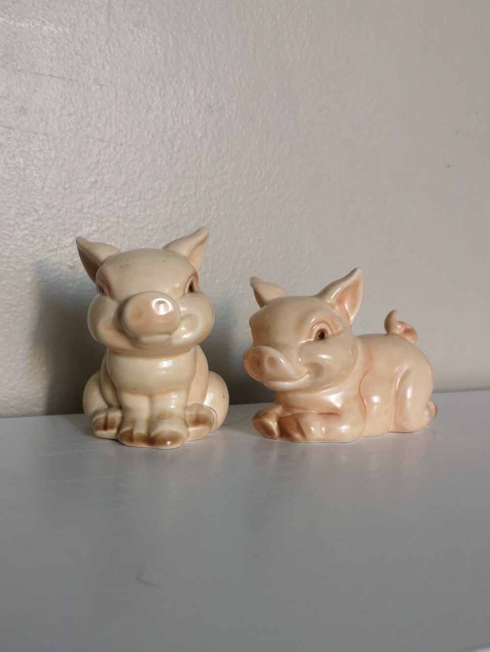 Adorable Vintage Set of Two Goebel West Germany Ceramic Baby Pig Figurines